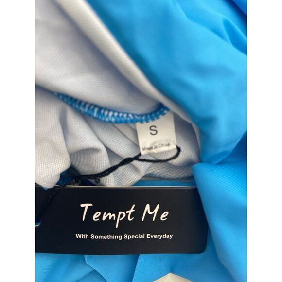 Tempt Me Women Blue Lace Up Ruffled Off Shoulder Flounce One Piece Swimsuit Size - Picture 10 of 10